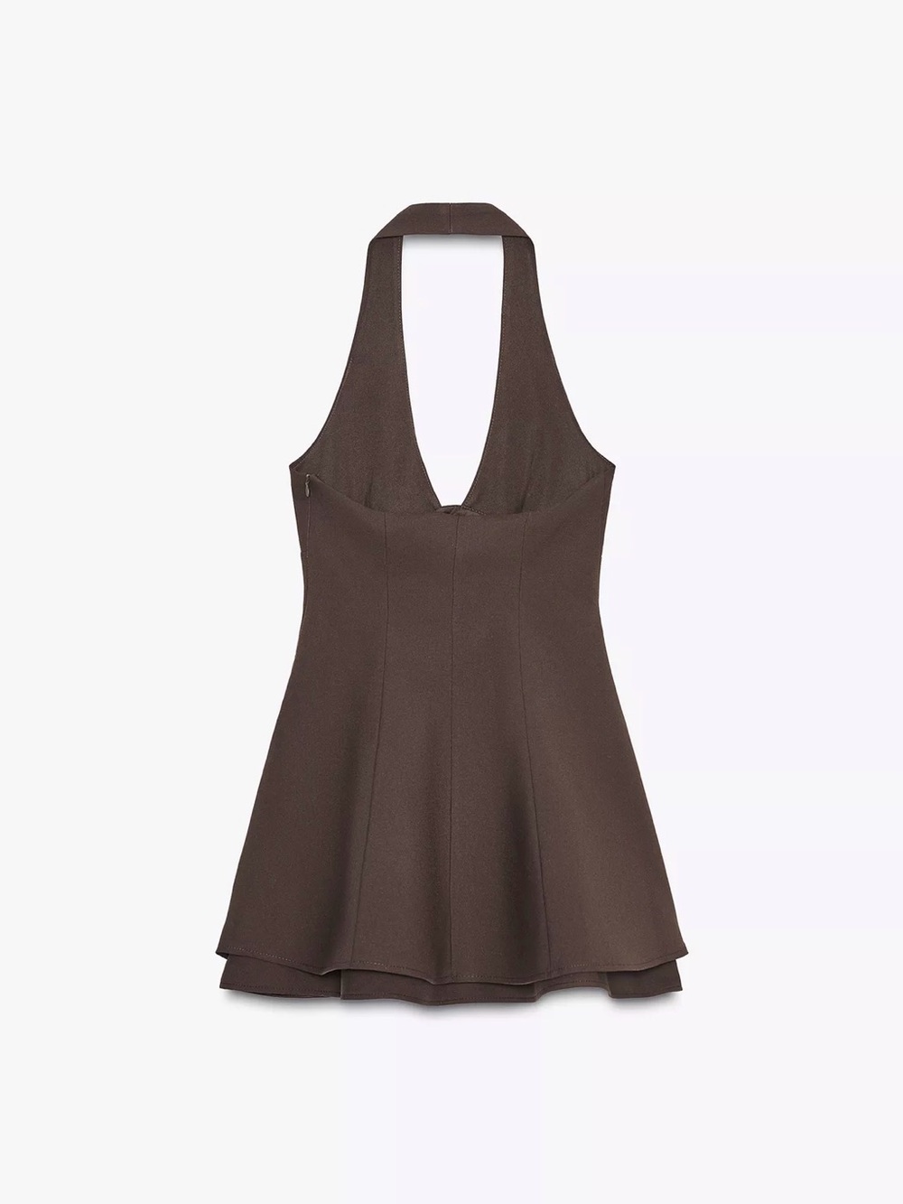 Zara -Halter Two-Layer Dress Brown - XS